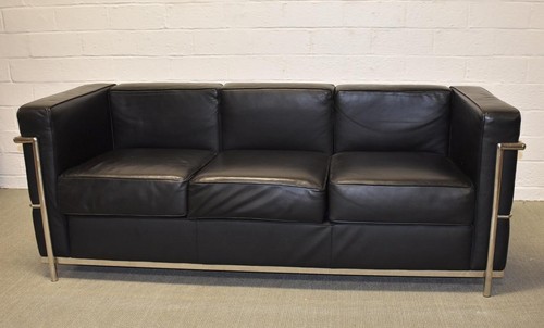 Black leather sofa le - black,